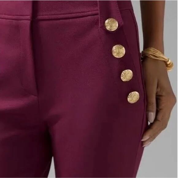 White House Black Market Jolie Button Straight Luxe Stretch Pants Port Size 12 - Picture 3 of 11